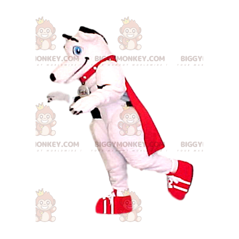 Costume de mascotte BIGGYMONKEY™ de chien blanc avec sa cape