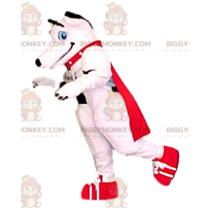 Costume de mascotte BIGGYMONKEY™ de chien blanc avec sa cape