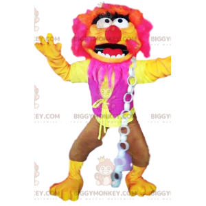 Disfraz de mascota monstruo rosa neón y amarillo BIGGYMONKEY™ -