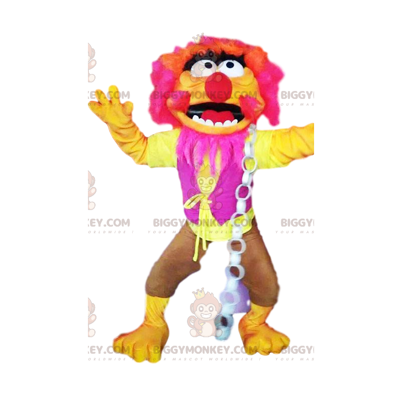 Disfraz de mascota monstruo rosa neón y amarillo BIGGYMONKEY™ -