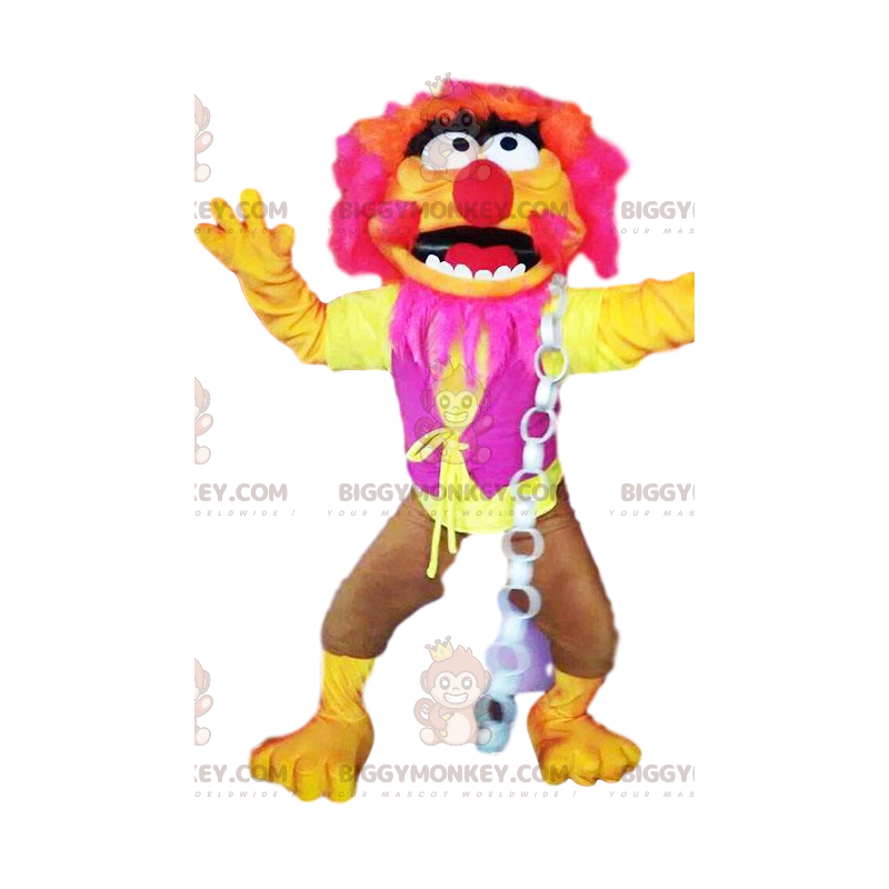 Kostým neonově růžového a žlutého monstra BIGGYMONKEY™ maskota