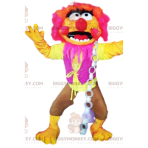 Traje de mascote BIGGYMONKEY™ Monstro Rosa Neon e Amarelo –