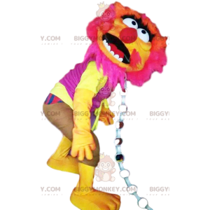 Traje de mascote BIGGYMONKEY™ Monstro Rosa Neon e Amarelo –