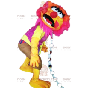 Disfraz de mascota monstruo rosa neón y amarillo BIGGYMONKEY™ -