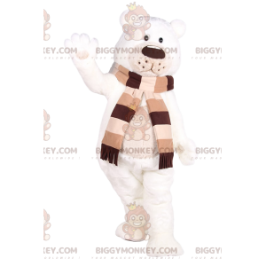 Disfraz de mascota BIGGYMONKEY™ de suave oso blanco con bufanda
