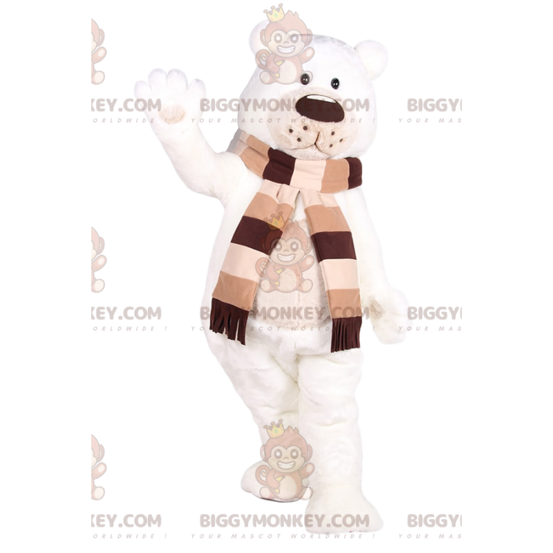 BIGGYMONKEY™ maskotdräkt av mjuk vit björn med brun och beige