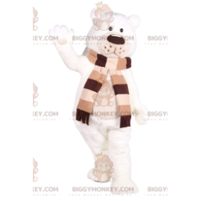 BIGGYMONKEY™ mascot costume of soft white bear with brown and