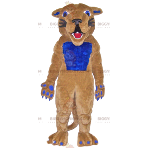 Costume da mascotte BIGGYMONKEY™ felino beige e blu sorridente