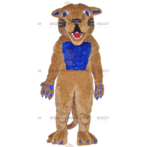 Lachend beige en blauw katachtig BIGGYMONKEY™ mascottekostuum -