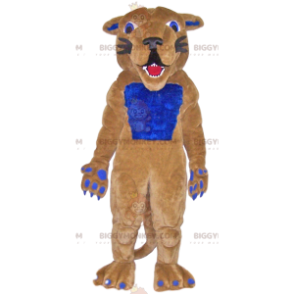 Traje de mascote BIGGYMONKEY™ Sorridente Bege e Azul Felino –