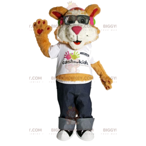 BIGGYMONKEY™ Costume da mascotte leone comico con occhiali da