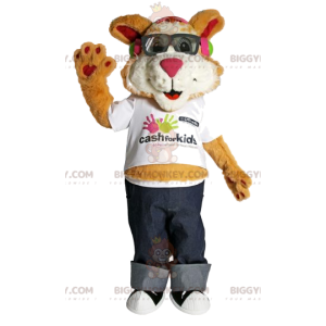 Disfraz de mascota de león cómico BIGGYMONKEY™ con gafas de sol
