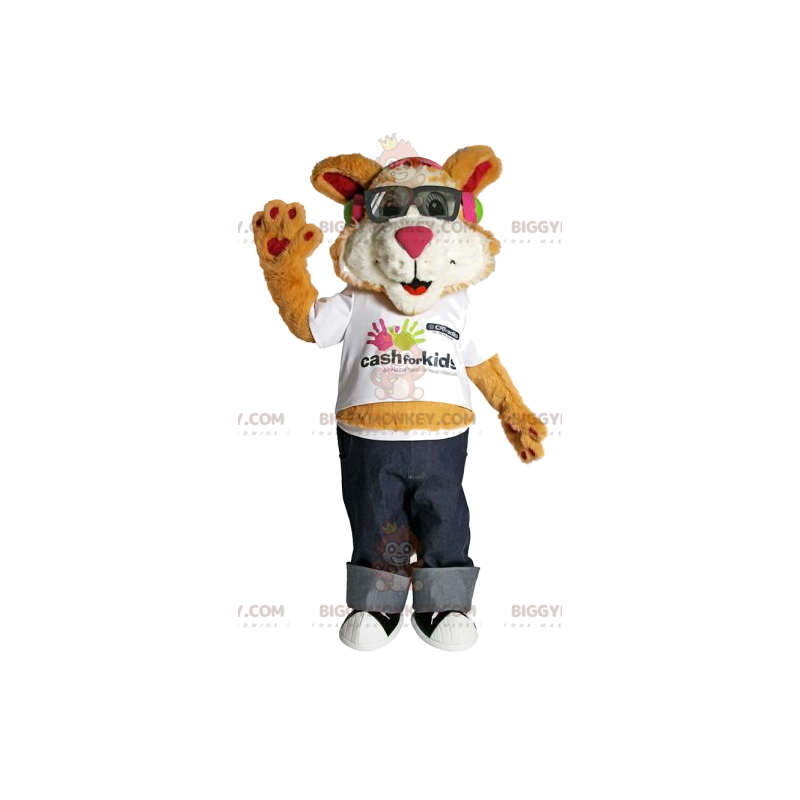 BIGGYMONKEY™ Costume da mascotte leone comico con occhiali da