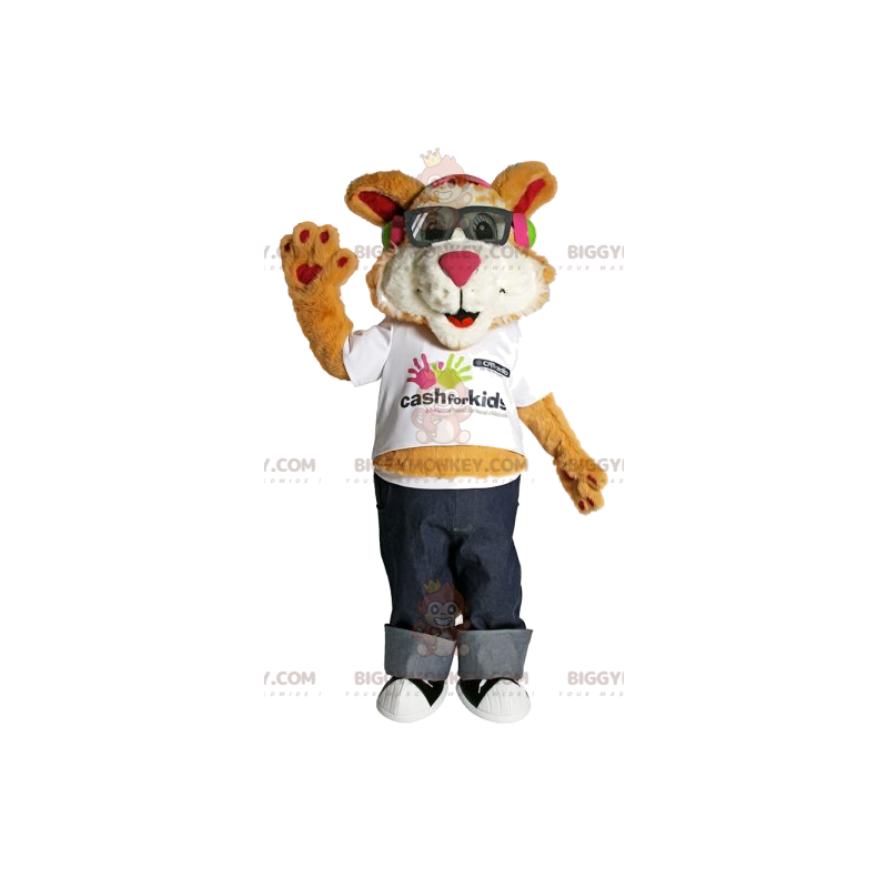 BIGGYMONKEY™ Costume da mascotte leone comico con occhiali da sole