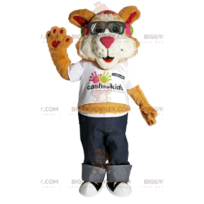 BIGGYMONKEY™ Costume da mascotte leone comico con occhiali da