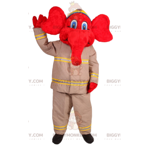 Kostium maskotki BIGGYMONKEY™ Czerwony słoń w stroju strażaka -