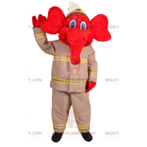 Traje de mascote BIGGYMONKEY™ Elefante vermelho com roupa de