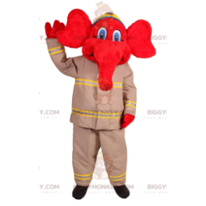 BIGGYMONKEY™ Mascot Costume Red Elephant In Firefighter Outfit