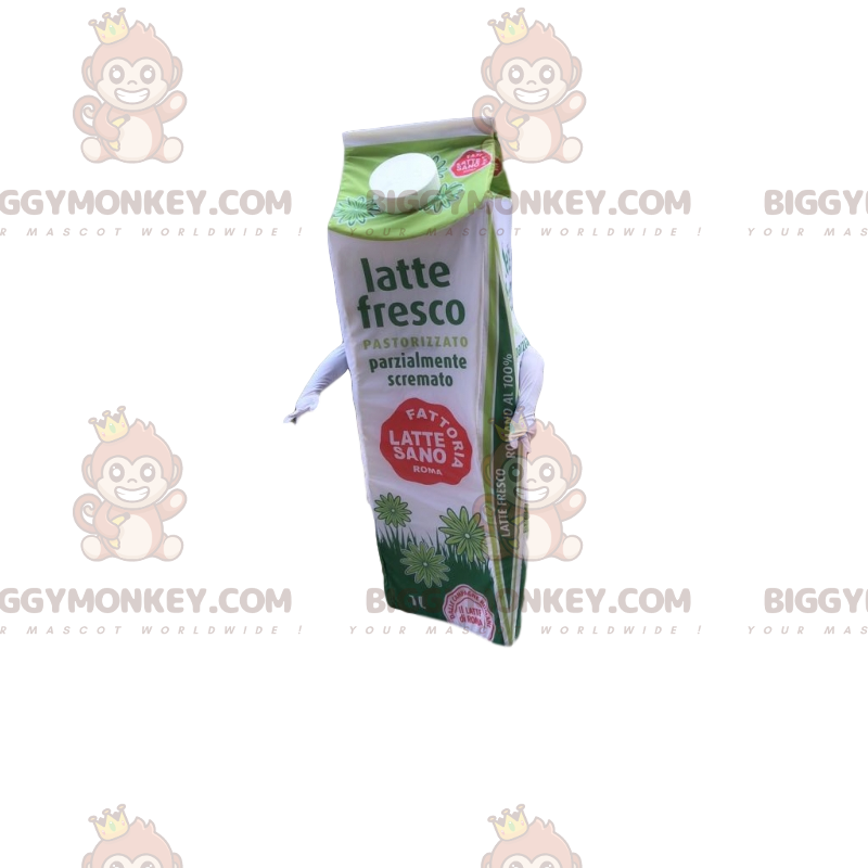 Traje de mascote BIGGYMONKEY™ de tijolos de leite verde e
