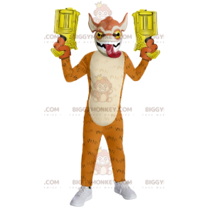 Costume da mascotte drago arancione BIGGYMONKEY™, con pistole -