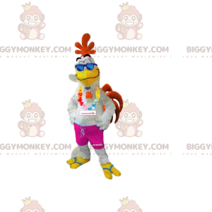 Colorful Smiling Rooster BIGGYMONKEY™ Mascot Costume with