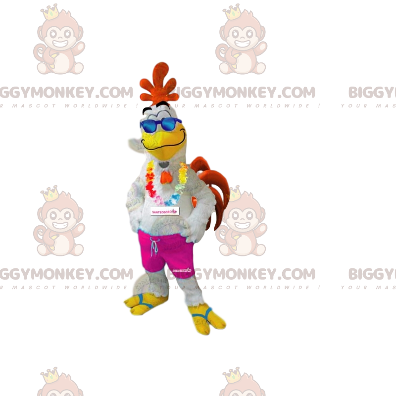 Traje de mascote colorido de galo sorridente BIGGYMONKEY™ com