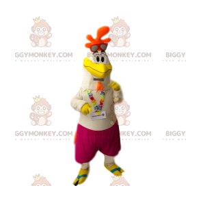 Costume de mascotte BIGGYMONKEY™ de coq coloré et souriant