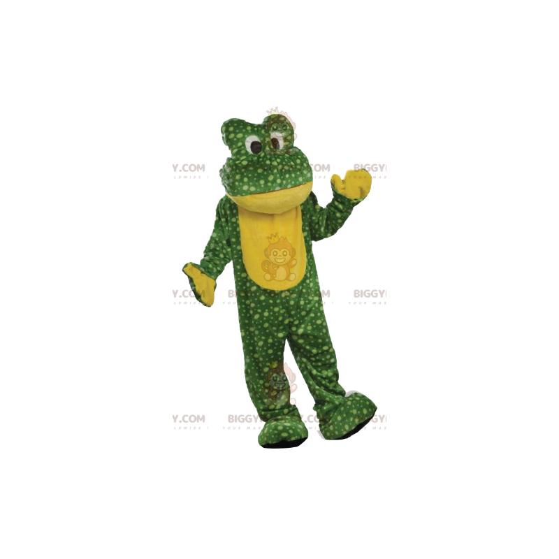 BIGGYMONKEY™ Costume da mascotte rana verde a pois gialli -