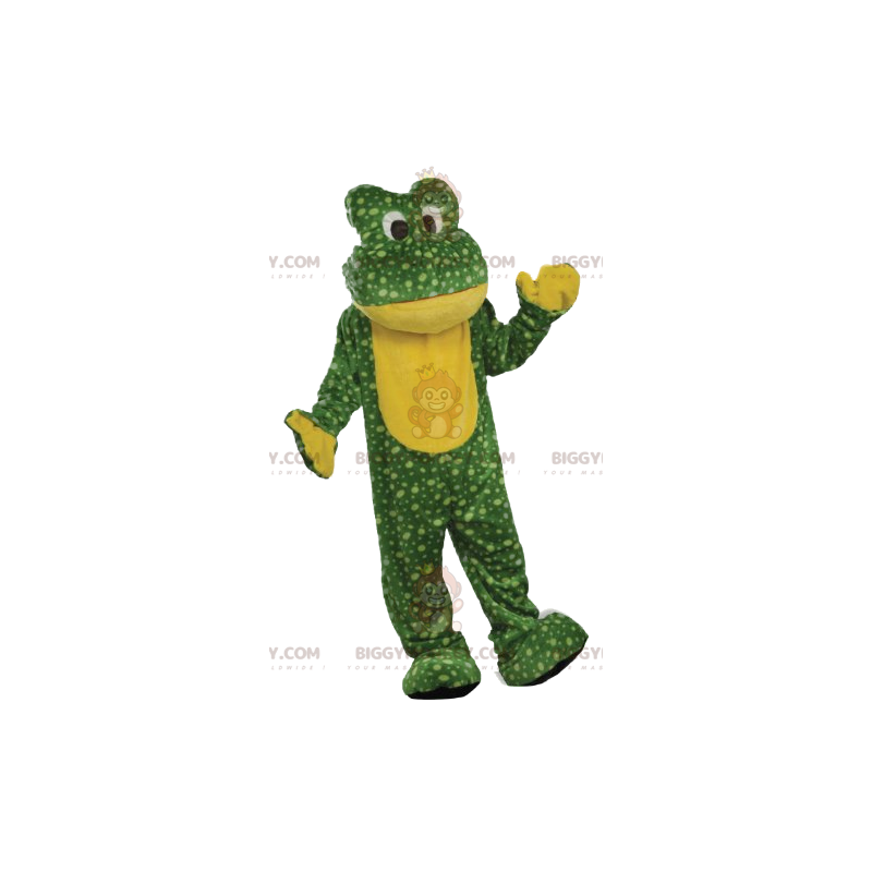 Traje de mascote de rã verde de bolinhas amarelas BIGGYMONKEY™