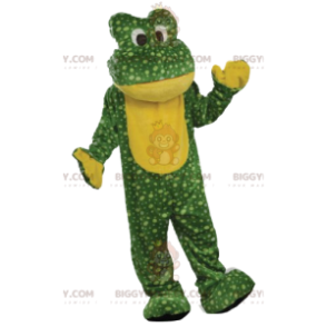 BIGGYMONKEY™ Gelb gepunktetes grünes Frosch-Maskottchen-Kostüm