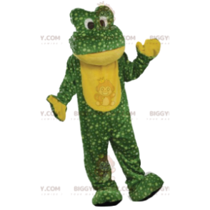 Traje de mascote de rã verde de bolinhas amarelas BIGGYMONKEY™
