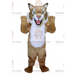 BIGGYMONKEY™ Beige en witte luipaard lynx tijger mascotte