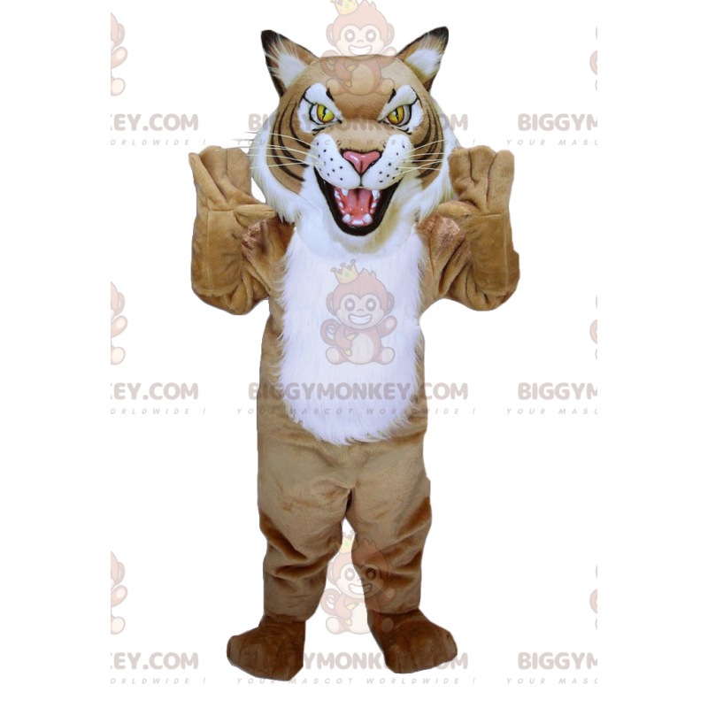 BIGGYMONKEY™ Beige & White Leopard Lynx Tiger Mascot Costume –