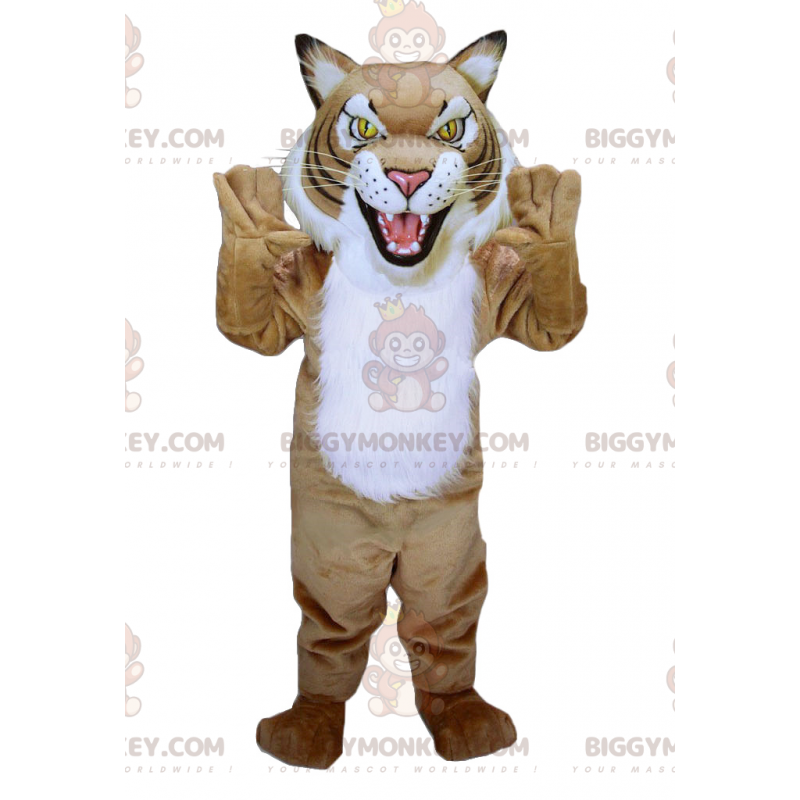 Costume de mascotte BIGGYMONKEY™ de tigre beige et blanc de