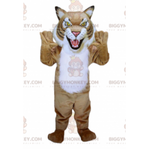 BIGGYMONKEY™ Beige en witte luipaard lynx tijger mascotte