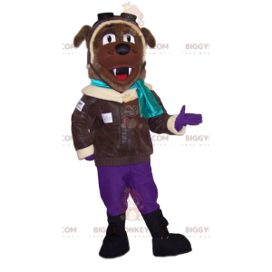 BIGGYMONKEY™ Mascot Costume Brown Dog In Aviator Outfit –