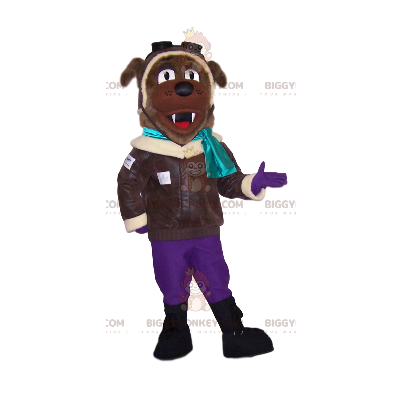 BIGGYMONKEY™ Mascot Costume Brown Dog In Aviator Outfit –