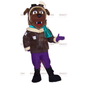 BIGGYMONKEY™ Mascot Costume Brown Dog In Aviator Outfit –
