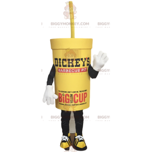 Costume da mascotte BIGGYMONKEY™ con bevanda da asporto gialla