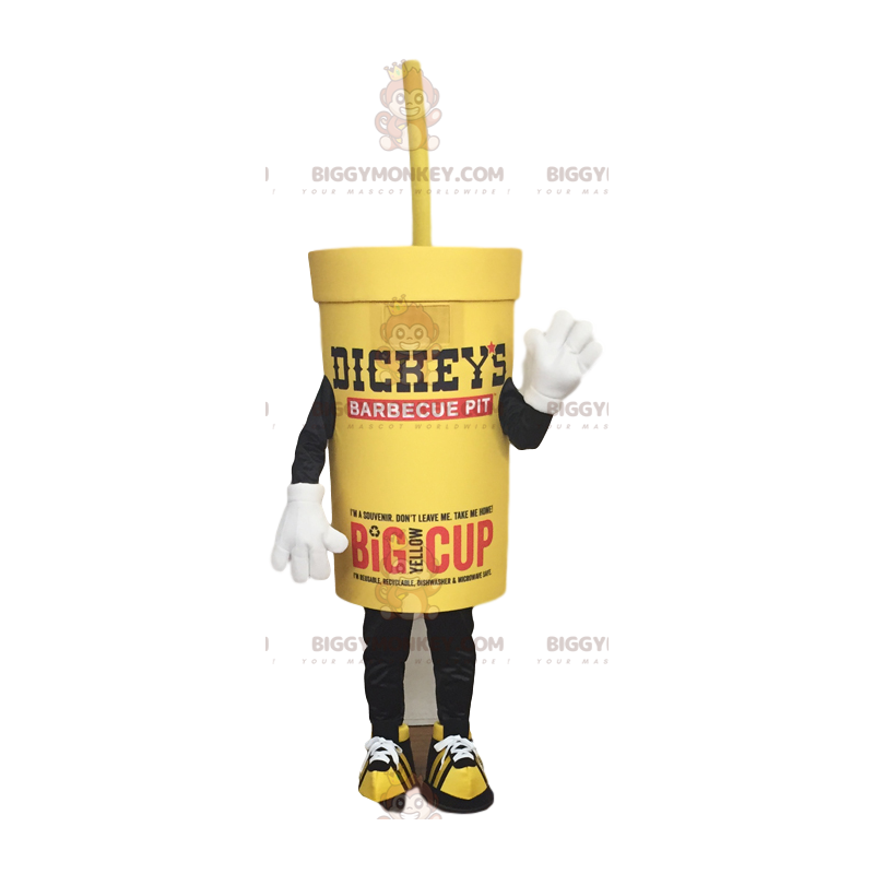 BIGGYMONKEY™ maskotdräkt av gul to-go-drink och dess sugrör -