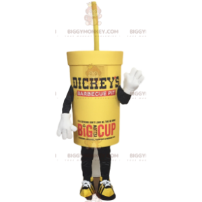 BIGGYMONKEY™ mascot costume of yellow to-go drink and its straw
