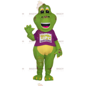 Big Green Lizard BIGGYMONKEY™ maskotdräkt med fuchsiatröja -