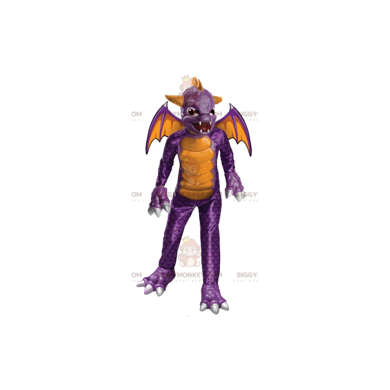 Costume de mascotte BIGGYMONKEY™ de diable violet et jaune très