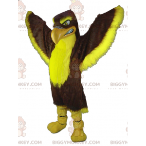 Disfraz de mascota buitre águila marrón y amarilla gigante