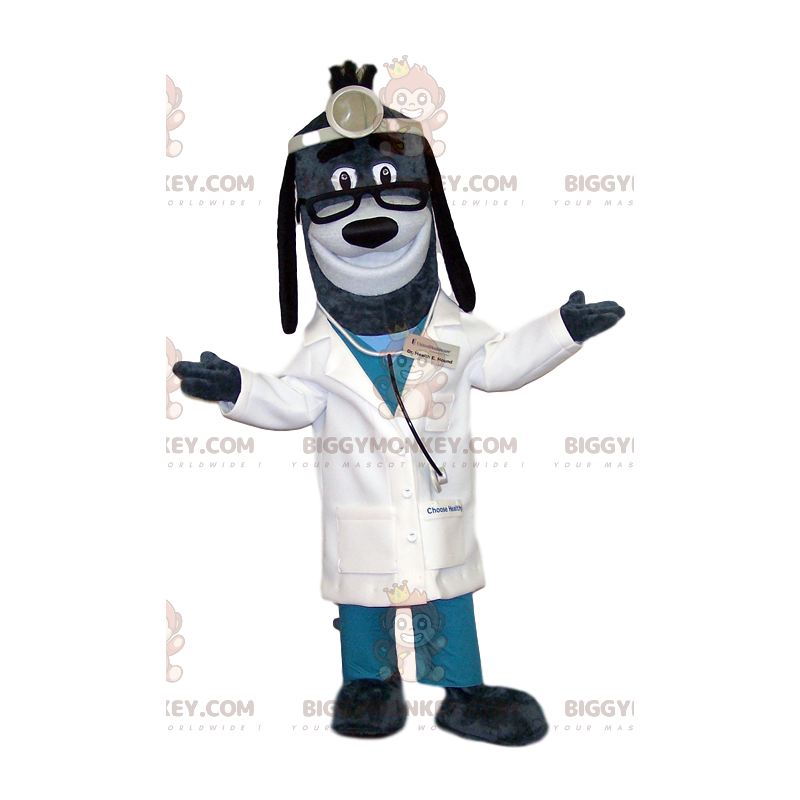 BIGGYMONKEY™ mascottekostuum grijze hond in dokter outfit -