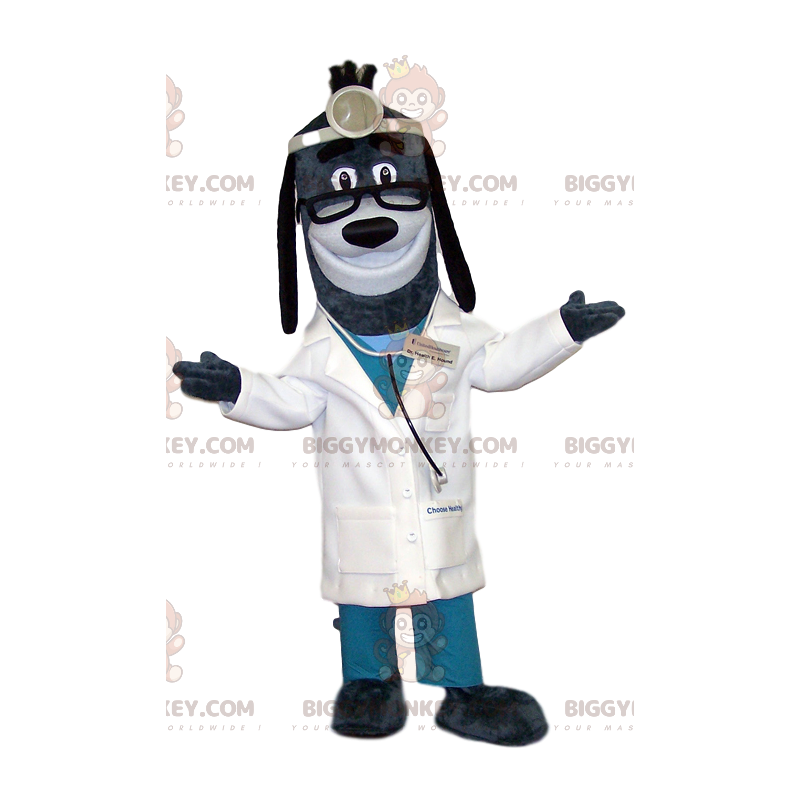 Kostium maskotki BIGGYMONKEY™ Szary pies w stroju lekarza -