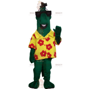 Odd Green Horse BIGGYMONKEY™ maskotdräkt med gul hawaiisk
