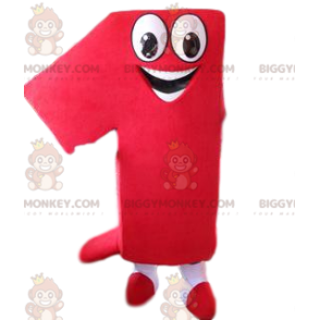 Traje de mascote BIGGYMONKEY™ número 1 vermelho muito