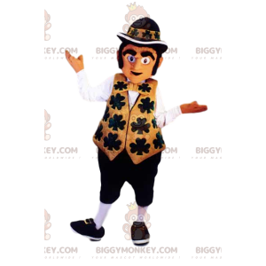 Costume mascotte Leprechaun BIGGYMONKEY™ con abito nero e oro -