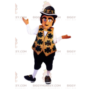 Traje de mascote Leprechaun BIGGYMONKEY™ com roupa dourada e